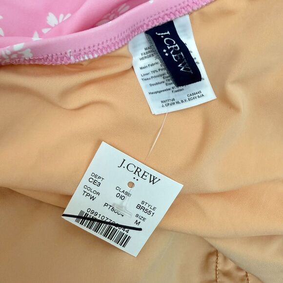 J.CREW Printed Ruched One-Shoulder Swimsuit M Tulip Pink White One Piece NWT B5 - Picture 5 of 6